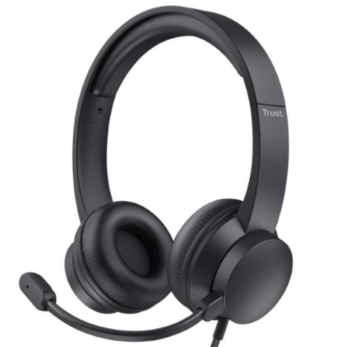 TRUST AYDA CUFFIE CON MICROFONO LEGGERE ON-EAR USB MICROFONO DUAL ENC CON CANCELLAZIONE DEL RUMORE MIC NOISE CANCELLING NERO